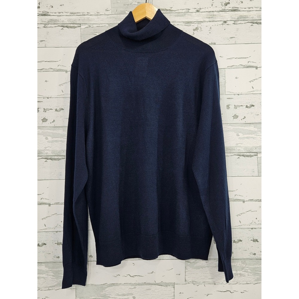 J. Crew Men Navy Blue Washable Merino Wool Blend Turtleneck Sweater XL